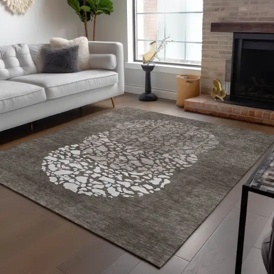 Taupe Brown And Ivory Abstract Washable Indoor Outdoor Area Rug Photo 9