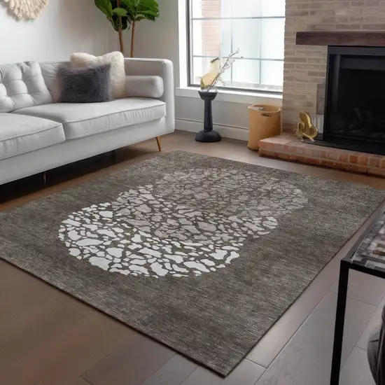Taupe Brown And Ivory Abstract Washable Indoor Outdoor Area Rug Photo 9