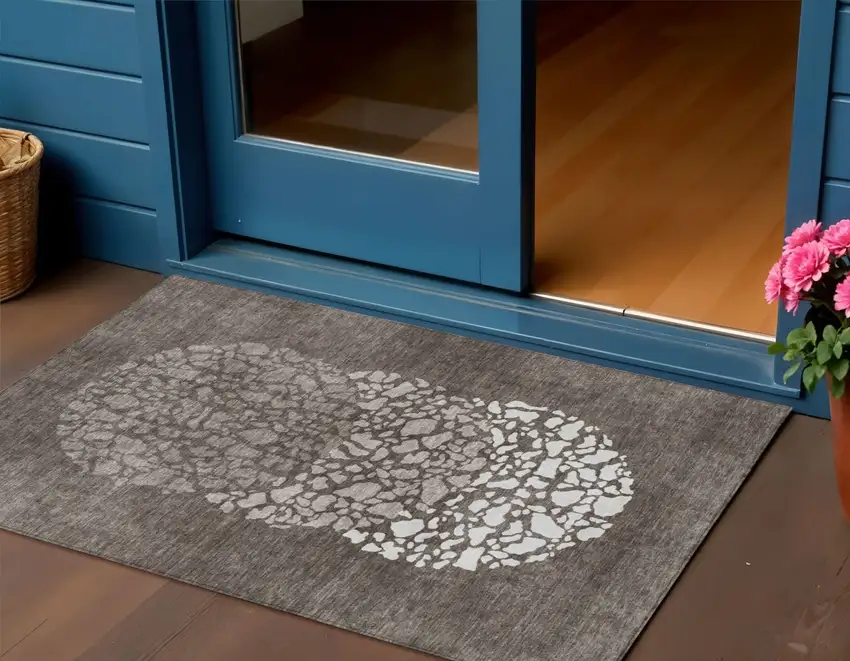 Taupe Brown And Ivory Abstract Washable Indoor Outdoor Area Rug Photo 1