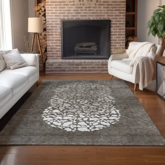 Taupe Brown And Ivory Abstract Washable Indoor Outdoor Area Rug Photo 8