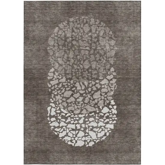 Taupe Brown And Ivory Abstract Washable Indoor Outdoor Area Rug Photo 6