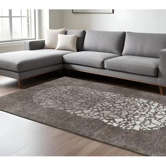 Taupe Brown And Ivory Abstract Washable Indoor Outdoor Area Rug Photo 9