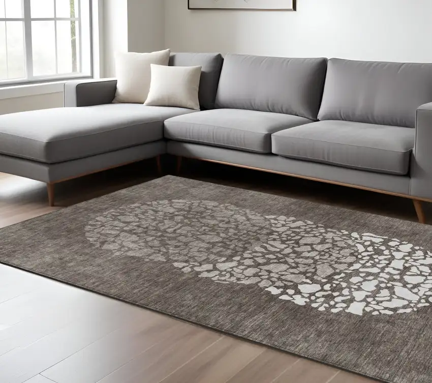 Taupe Brown And Ivory Abstract Washable Indoor Outdoor Area Rug Photo 9