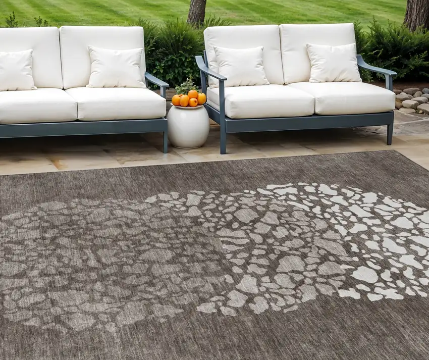 Taupe Brown And Ivory Abstract Washable Indoor Outdoor Area Rug Photo 1