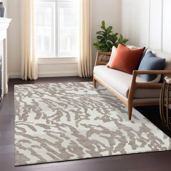 Taupe Brown And Ivory Animal Print Washable Indoor Outdoor Area Rug Photo 9