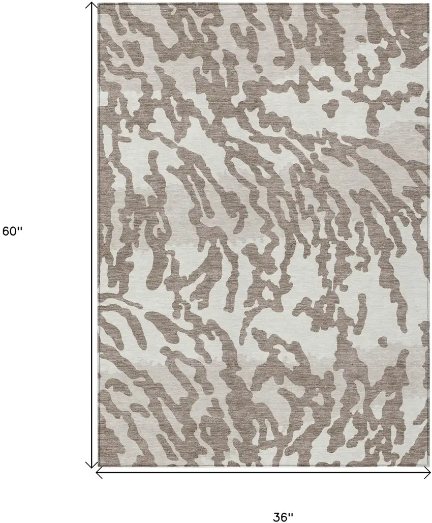 Taupe Brown And Ivory Animal Print Washable Indoor Outdoor Area Rug Photo 3