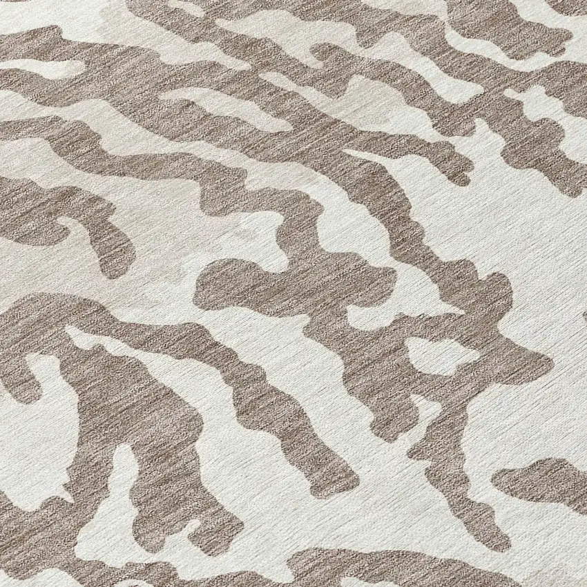 Taupe Brown And Ivory Animal Print Washable Indoor Outdoor Area Rug Photo 8