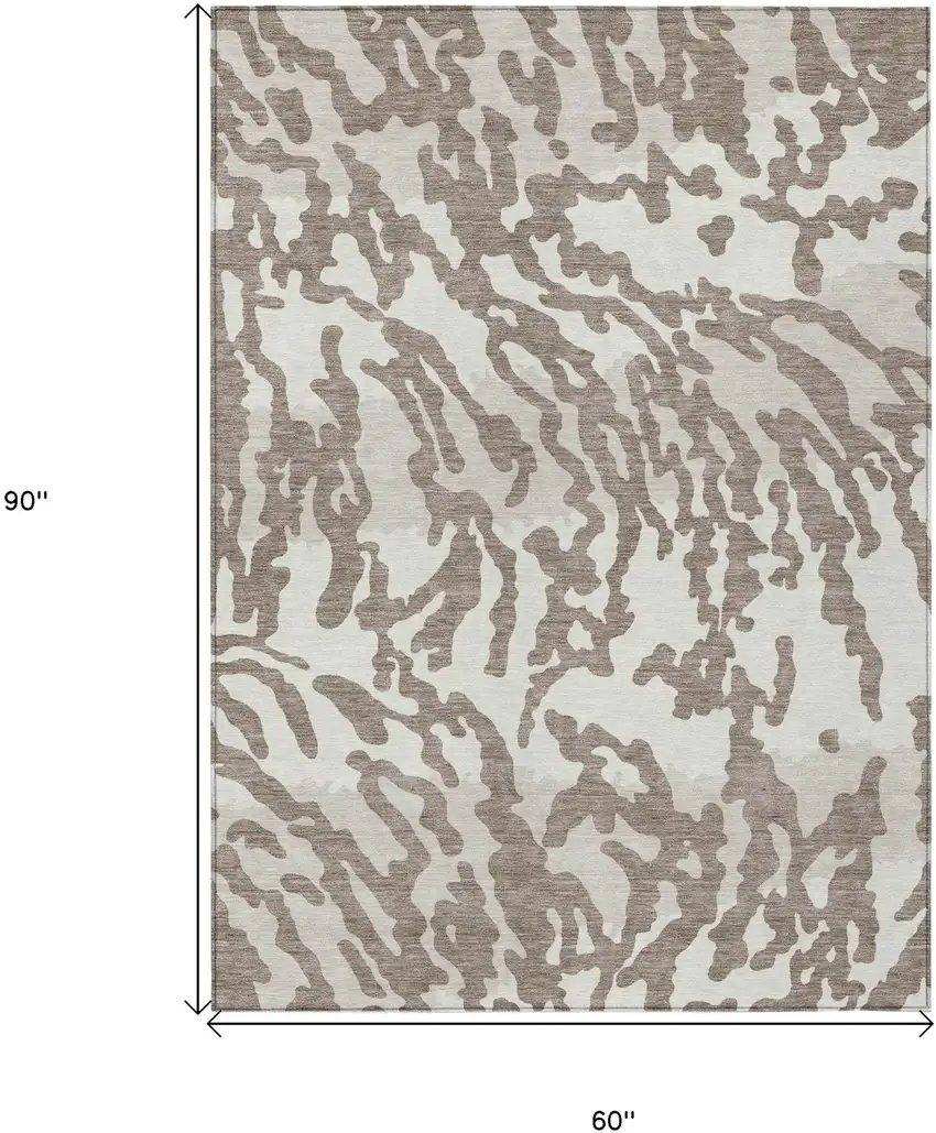 Taupe Brown And Ivory Animal Print Washable Indoor Outdoor Area Rug Photo 3