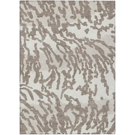 Taupe Brown And Ivory Animal Print Washable Indoor Outdoor Area Rug Photo 2