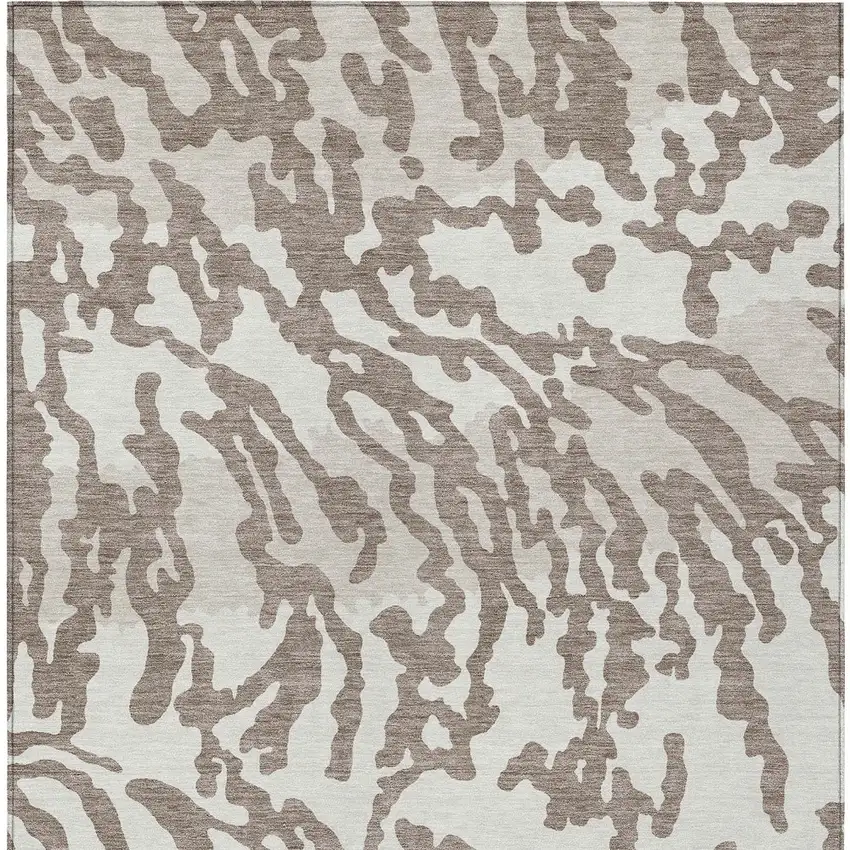 Taupe Brown And Ivory Animal Print Washable Indoor Outdoor Area Rug Photo 7