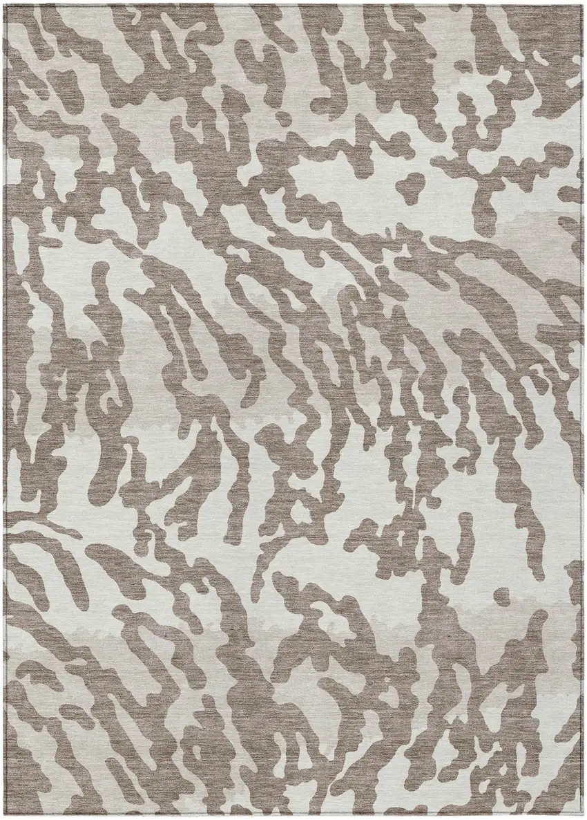 Taupe Brown And Ivory Animal Print Washable Indoor Outdoor Area Rug Photo 2