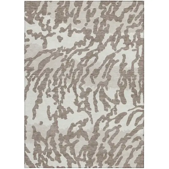Taupe Brown And Ivory Animal Print Washable Indoor Outdoor Area Rug Photo 7