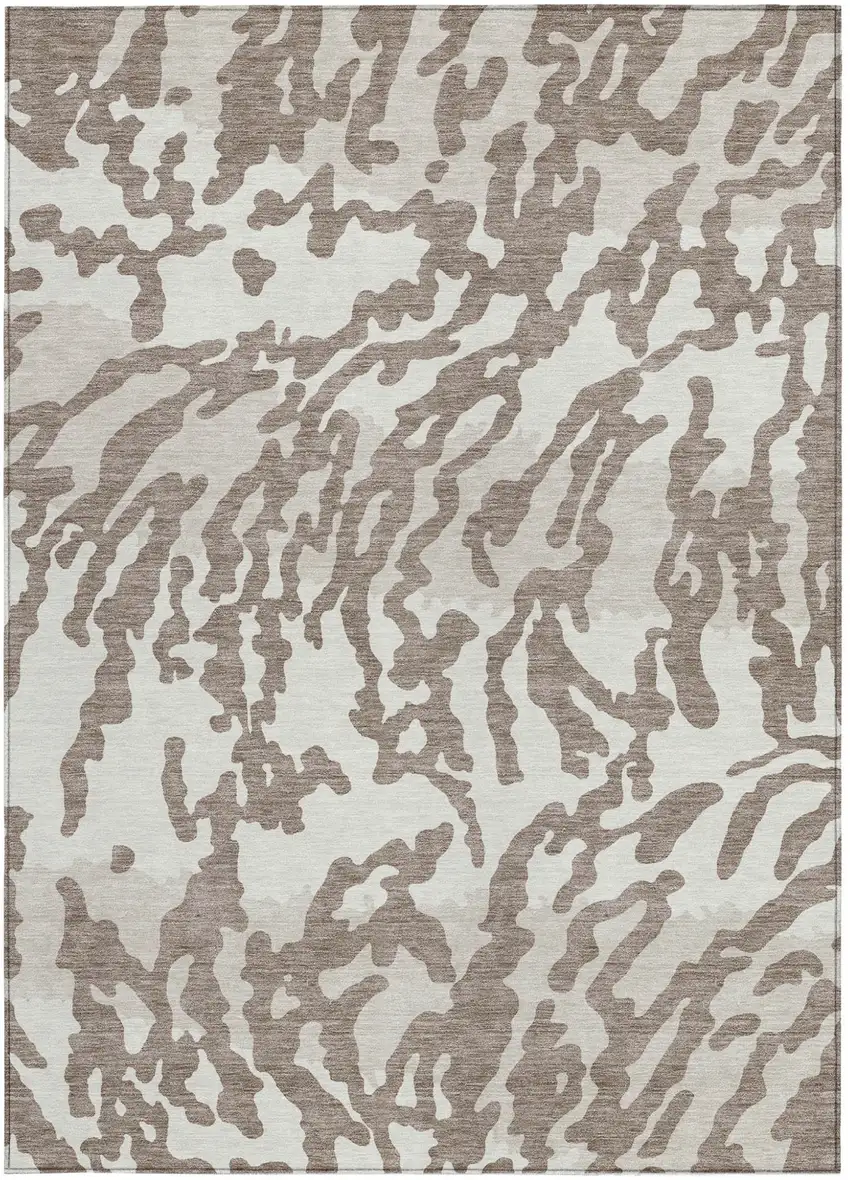 Taupe Brown And Ivory Animal Print Washable Indoor Outdoor Area Rug Photo 7