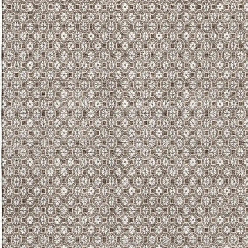 Taupe Brown And Ivory Geometric Washable Area Rug With UV Protection Photo 3