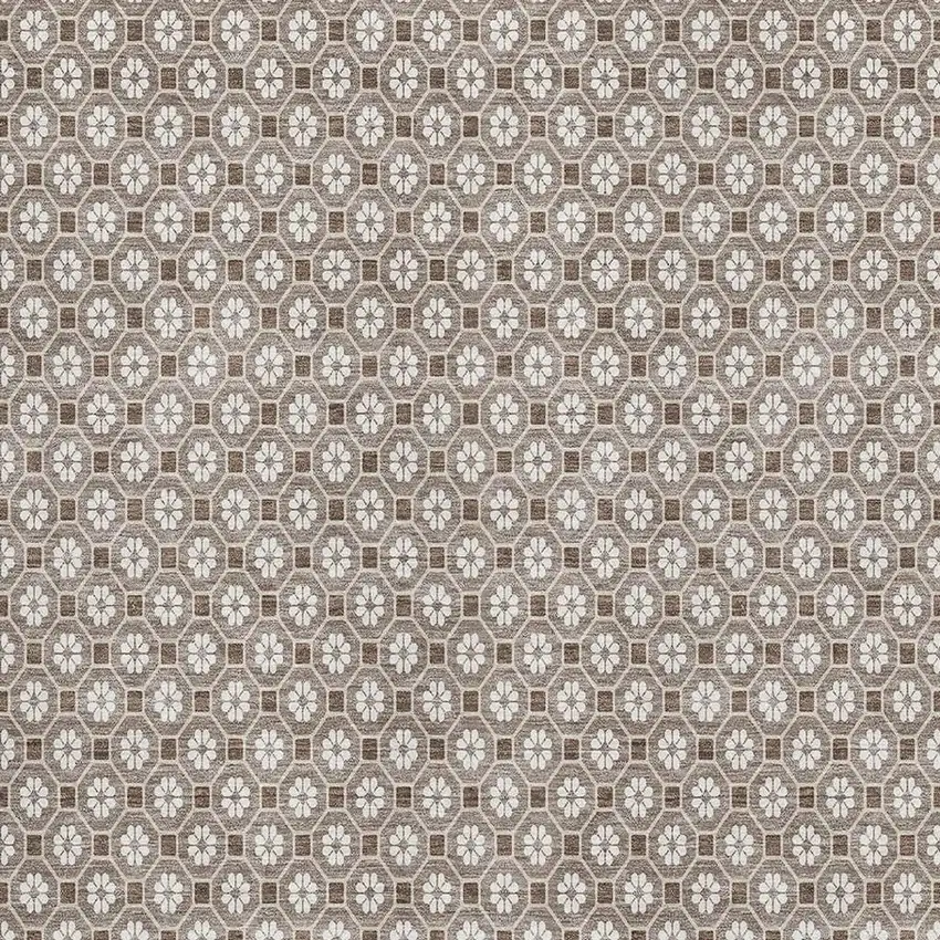 Taupe Brown And Ivory Geometric Washable Area Rug With UV Protection Photo 2