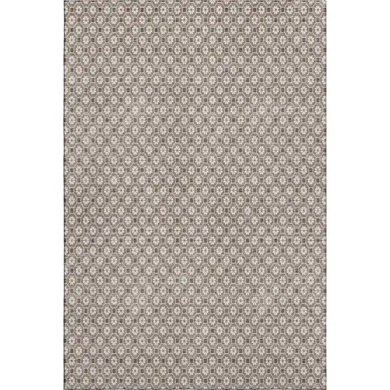 Taupe Brown And Ivory Geometric Washable Area Rug With UV Protection Photo 1