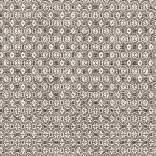 Taupe Brown And Ivory Geometric Washable Area Rug With UV Protection Photo 3
