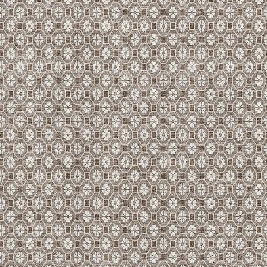 Taupe Brown And Ivory Geometric Washable Area Rug With UV Protection Photo 3