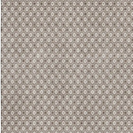 Taupe Brown And Ivory Geometric Washable Area Rug With UV Protection Photo 3