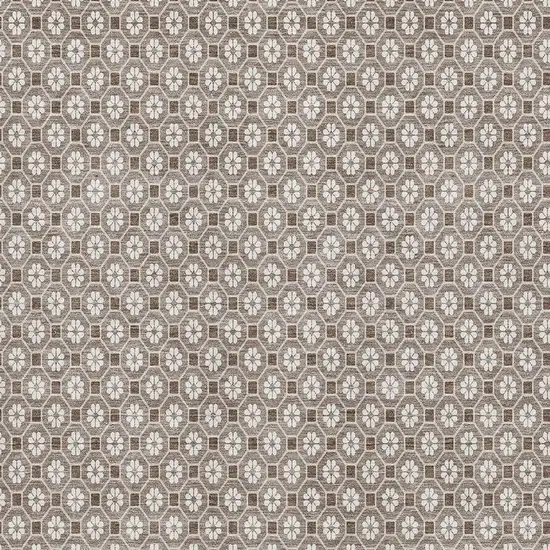 Taupe Brown And Ivory Geometric Washable Area Rug With UV Protection Photo 2