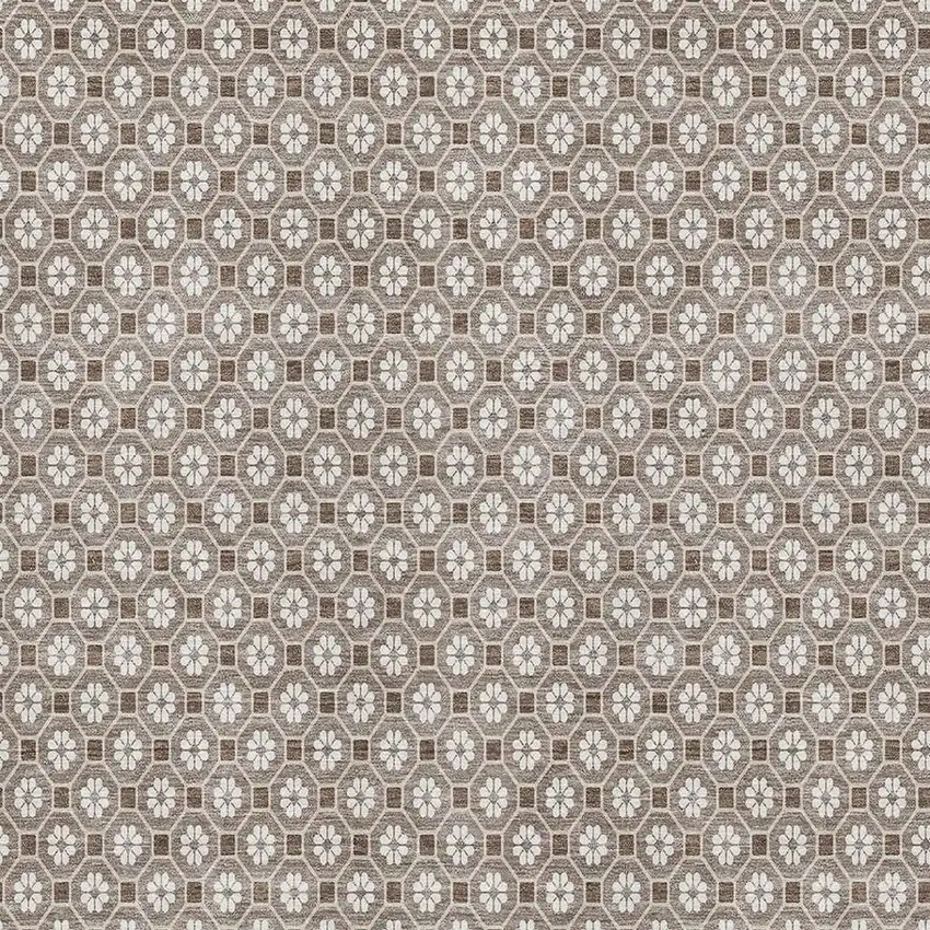 Taupe Brown And Ivory Geometric Washable Area Rug With UV Protection Photo 2