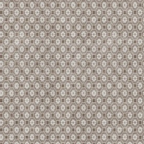 Taupe Brown And Ivory Geometric Washable Area Rug With UV Protection Photo 2