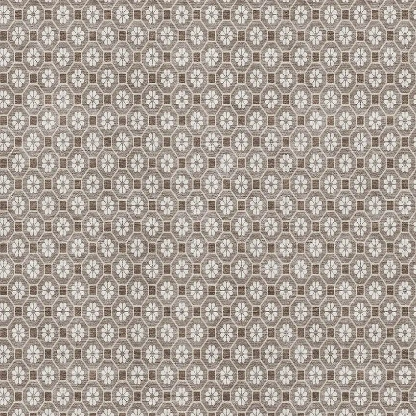 Taupe Brown And Ivory Geometric Washable Area Rug With UV Protection Photo 2