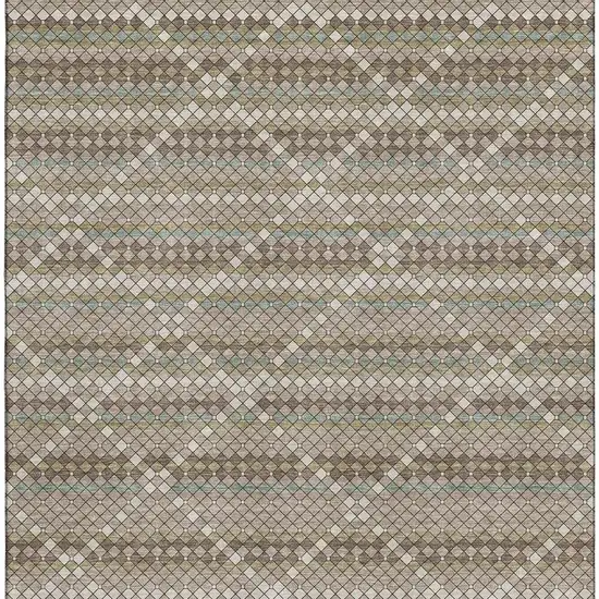 Taupe Brown And Ivory Geometric Washable Area Rug With UV Protection Photo 2
