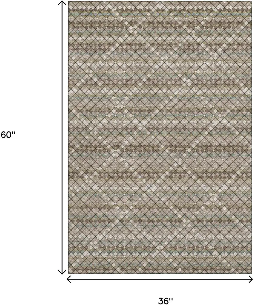 Taupe Brown And Ivory Geometric Washable Area Rug With UV Protection Photo 3
