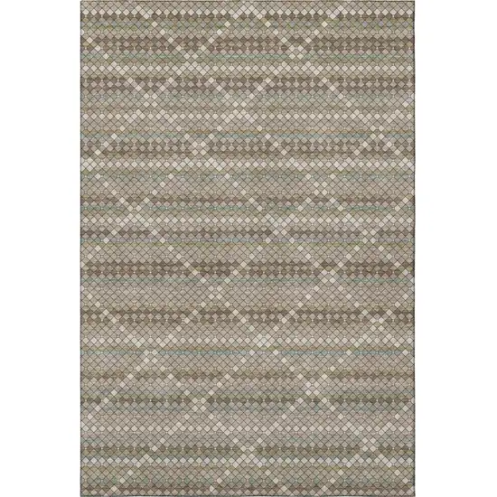 Taupe Brown And Ivory Geometric Washable Area Rug With UV Protection Photo 3