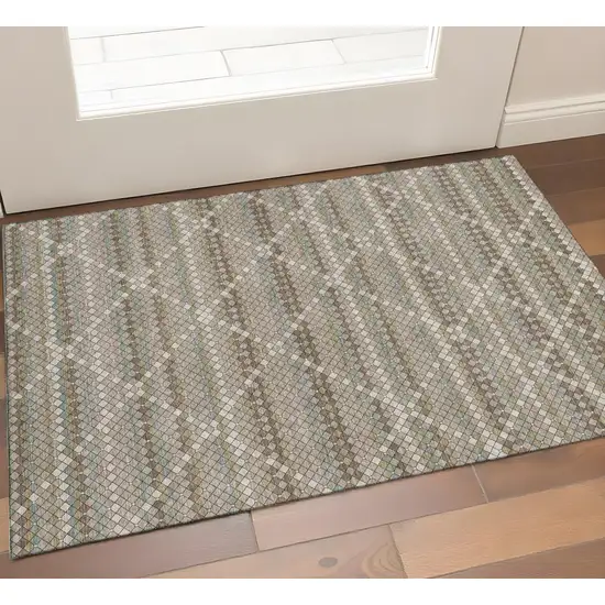 Taupe Brown And Ivory Geometric Washable Area Rug With UV Protection Photo 1