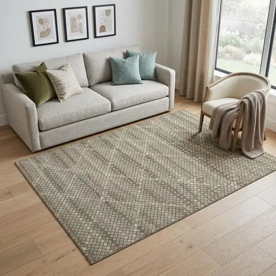 Taupe Brown And Ivory Geometric Washable Area Rug With UV Protection Photo 1