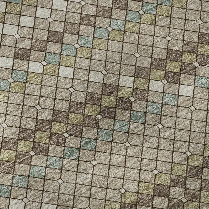 Taupe Brown And Ivory Geometric Washable Area Rug With UV Protection Photo 9