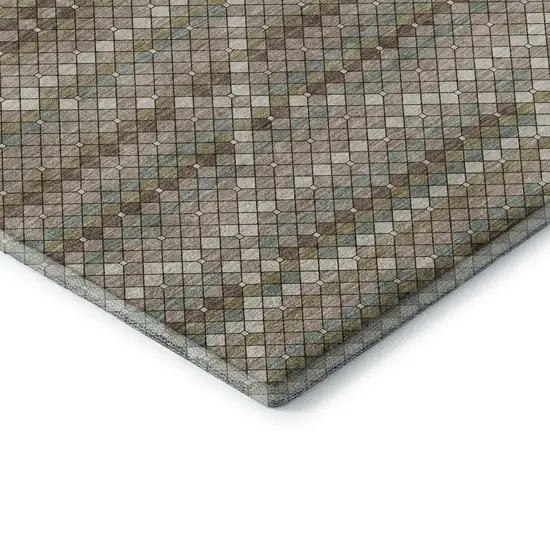 Taupe Brown And Ivory Geometric Washable Area Rug With UV Protection Photo 7
