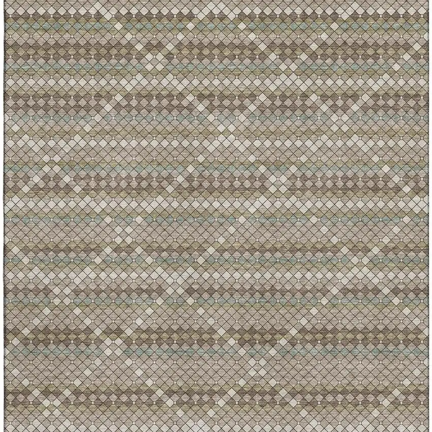 Taupe Brown And Ivory Geometric Washable Area Rug With UV Protection Photo 3