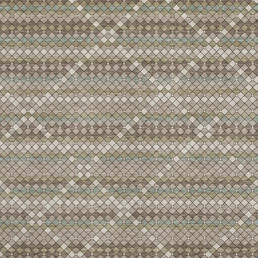 Taupe Brown And Ivory Geometric Washable Area Rug With UV Protection Photo 2