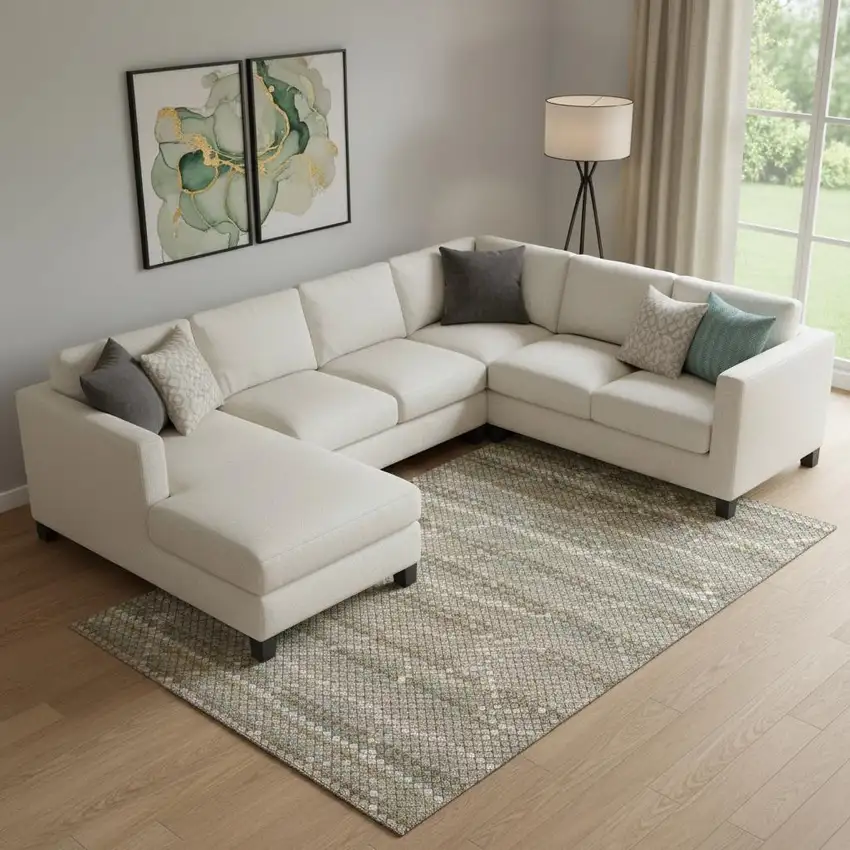 Taupe Brown And Ivory Geometric Washable Area Rug With UV Protection Photo 2