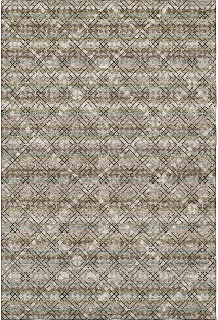 Taupe Brown And Ivory Geometric Washable Area Rug With UV Protection Photo 4