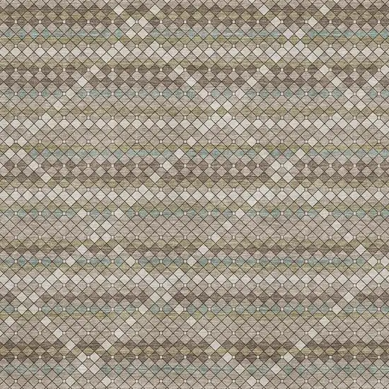 Taupe Brown And Ivory Geometric Washable Area Rug With UV Protection Photo 2
