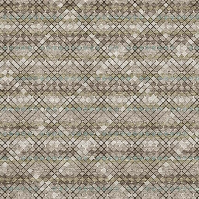 Taupe Brown And Ivory Geometric Washable Area Rug With UV Protection Photo 2