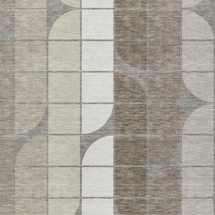 Taupe Brown And Ivory Geometric Washable Indoor Outdoor Area Rug Photo 2