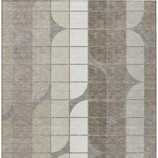Taupe Brown And Ivory Geometric Washable Indoor Outdoor Area Rug Photo 3