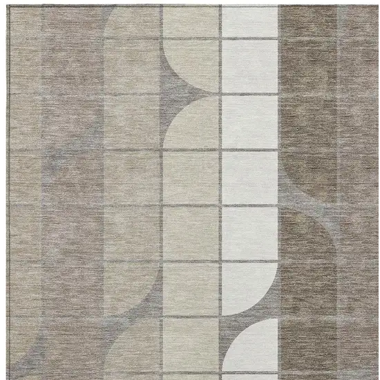 Taupe Brown And Ivory Geometric Washable Indoor Outdoor Area Rug Photo 2