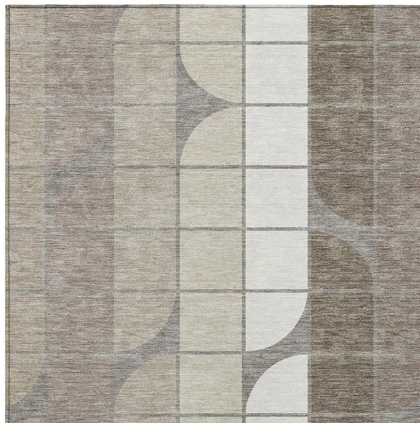 Taupe Brown And Ivory Geometric Washable Indoor Outdoor Area Rug Photo 2