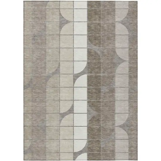 Taupe Brown And Ivory Geometric Washable Indoor Outdoor Area Rug Photo 1
