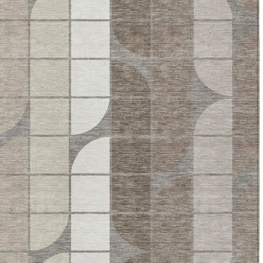 Taupe Brown And Ivory Geometric Washable Indoor Outdoor Area Rug Photo 2