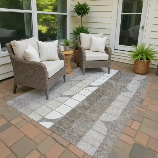 Taupe Brown And Ivory Geometric Washable Indoor Outdoor Area Rug Photo 4