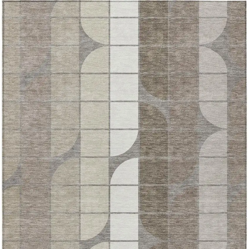 Taupe Brown And Ivory Geometric Washable Indoor Outdoor Area Rug Photo 3