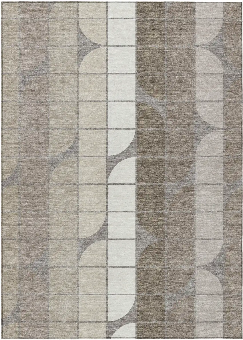 Taupe Brown And Ivory Geometric Washable Indoor Outdoor Area Rug Photo 1