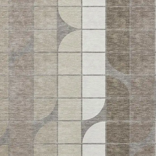 Taupe Brown And Ivory Geometric Washable Indoor Outdoor Area Rug Photo 2
